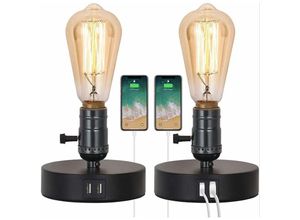 9334712907243 - USB-Aufladung kleine Tischlampe für Schlafzimmer industriell kreative Nachttischlampe mit 2 Anschlüssen Vintage-Schreibtisch für Schlafzimmer