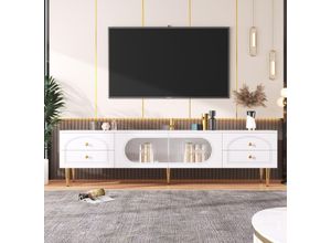 9341280763942 - Redom - Lowboard-Wohnzimmer-TV-Möbel Glas TV-Möbel mit strukturierten Schubladen