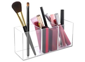 9344510861784 - Klarer Acryl Pinselhalter – 3 Fächer Make-up Organizer für Pinsel Eyeliner & Lippenstift – Eleganter Schminktisch Zubehör Aufbewahrung