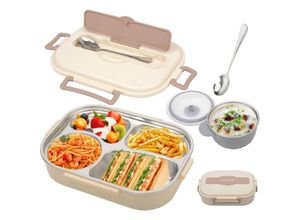 9344510864051 - Tragbare Lunch Box Mit 4 Fächern und Wiederverwendbaren Schalen und Löffelnfür Büro und Reisen304 Edelstahl Isolierte Lunchbox 15 l Thermobehälter