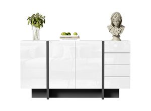 9351280151229 - Hochglanzweißes Sideboard modernes und schlichtes Sideboard mit 2 Türen und 4 Schubladen leicht zu reinigen ideal für das Wohn- oder Esszimmer