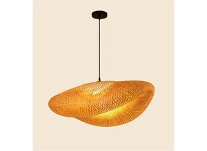 9351729808257 - E27 Vintage Hängeleuchte Gewebte Pendellampe Hängelampe Natürlichen Bambus Rattan Handgefertigten Kronleuchter Höhenverstellbare Pendelleuchte