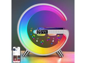 9351729842862 - Kabelloses Lautsprecher-Nachtlicht Nachttischlampe mit Uhr und Ladestation Atmosphärenlampe Tischlampe mit Bluetooth Lautsprecher 230x225x82mm