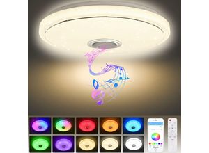 9351729842930 - RHAFAYRE 38W LED Deckenleuchte Dimmbar mit Bluetooth Lautsprecher Fernbedienung und APP-Steuerung LED Deckenlampe mit RGB Farbwechsel Musik für