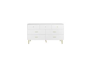 9351729931139 - Weißes Sideboard 7 Schubladen goldene Griffe goldene Beine glatte Schubladenführungen 1403576cm Esszimmer Anrichte Sideboard Küchenschrank