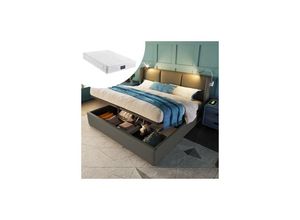 9351729932709 - Polsterbett Doppelbett Stauraum Bettkasten Leselicht mit Ladefunktion KopfteilStauraumbetten Bettgestell pu Jugendbett 160x200 mit lattenrost(Mit