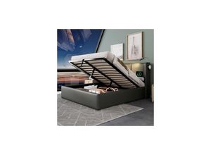 9351729932723 - Polsterbett Doppelbett Stauraum Bettkasten Leselicht mit Ladefunktion KopfteilStauraumbetten Bettgestell pu Jugendbett 160x200 mit lattenrost(Ohne