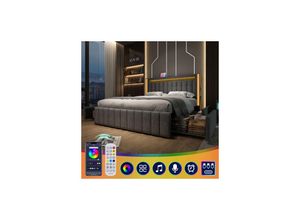 9351729932792 - Polsterbett USB Typ C Ladefunktion LED-Beleuchtung und 4 Schubladen Jugendbetten 140x200cm Doppelbett Stauraumbetten Bettgestell Lattenrost aus