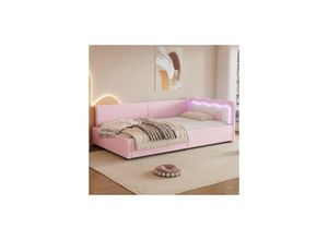 9351729932938 - Minkurow - Daybett Tagesbett Schlafsofa 90200cm LED-Umgebungslicht mit Fernbedienung Bett mit Lattenrost (ohne Matratze) Vliesimitat Rosa