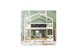 9351729934277 - Kinderbett Baumhaus mit Leiter 90 x 200 cm Hochbett für Kinder– 2x Lattenrost- Natur & Weiß