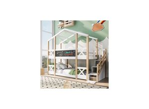 9351729934291 - Kinderbett Baumhaus mit Speicherung und Rausfallschutz 90 x 200 cm Hochbett für Kinder– 2x Lattenrost- Natur & Weiß