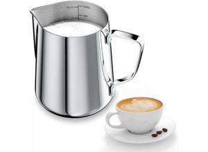 9351729947703 - Rhafayre - 350 ml Edelstahl-Milchkännchen Milchkännchen perfekte Größe für 2 Tassen Cappuccino Espressomaschine Barista-Stift für Latte Art