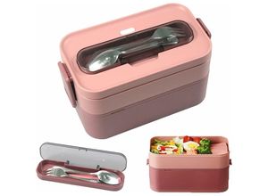 9351729975195 - 1600 ml isolierte Lunchbox Lunchbox mit Besteck auslaufsichere Bento-Box mit 2 Fächern Kunststoff-Lunchbox für Erwachsene Kinder Schulbüro oder