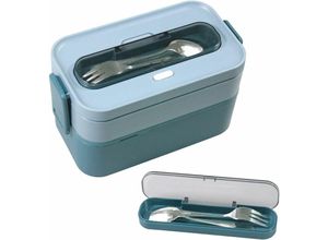 9351729975201 - 1600 ml isolierte Lunchbox Lunchbox mit Besteck auslaufsichere Bento-Box mit 2 Fächern Kunststoff-Lunchbox für Erwachsene Kinder Schulbüro oder