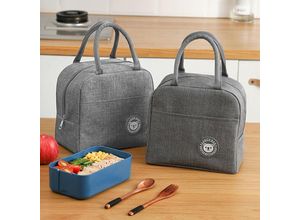 9351729984371 - MINKUROW 2er Set Isolierte Lunch Bag Kleine Lunchbox Mini Isolierte Lunch Bag Wasserdichte Lunch Bag mit Alufolie 21x23x13cm Grau