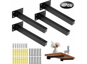 9351729998613 - Regalhalterung 4 Stück industrielle Retro-Wandhalterung Regalhalterung aus Metall mit Schrauben Wandregalhalterung schwarzer Edelstahl (300