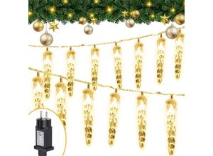 9363092285108 - Hengda LED Eiszapfen Lichterkette Außen Innen Weihnachten Deko Garten Party Weihnachtsdeko IP44 8 Modi 10m 40LEDs Warmweiß