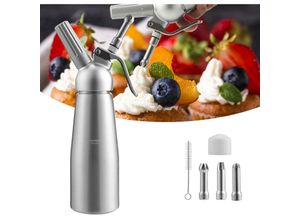 9363092328621 - Sahnespender 05 l Aluminium Sahnesyphon Mit 3 Edelstahl Deko-Düsen und Reinigungbürste für die Zubereitung von Schlagsahne Creme Mousse N2O