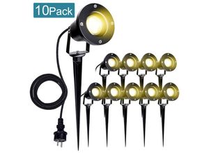 9363092338514 - Tolletour - 10X led Gartenstrahler Gartenleuchte Warmweiss led Gartenbeleuchtung IP65 4W GU10 Mit Erdspiess Stecker Aussen Wiese Fuer
