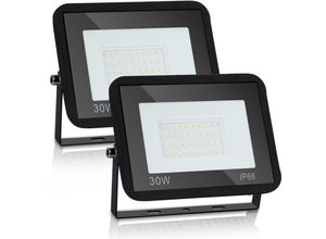 9363092341446 - Led Fluter Flutlicht Strahler Baustrahler Außenlampe IP65 Gartenstrahler Scheinwerfer 2X30W Kaltweiß - Tolletour