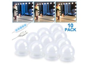 9363092345574 - Led Spiegelleuchte für Make Up 10 LEDs Schminklicht usb Spiegellampe Dimmbar Hollywood-Stil Schminkspiegel Licht für Kosmetikspiegel - Tolletour