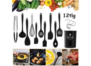 9363092357478 - Küchenhelfer Set 12 tlg hitzebeständiges Silikon+10 S-Haken schwarz Kochutensilien Tools mit BehälterGrillzange Zuhause - Tolletour 9363092357478 - Küchenhelfer Set 12 tlg hitzebeständiges Silikon+10 S-Haken schwarz Kochutensilien Tools mit BehälterGrillzange Zuhause - Tolletour