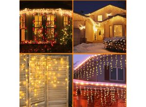 9363092358574 - 20m led Eisregen Lichterkette Außen Innen 600 LEDs Deko led Eiszapfen 8 Modi mit Stecker Weihnachten Party Garten IP44 Warmweiß - Tolletour