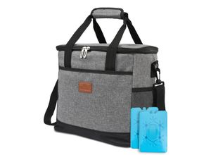 9363092448879 - 15L Kühltasche Picknicktasche Thermotasche Lunchtasche Kühlbox Groß Isoliert Faltbar Tasche Isoliertasche mit 2er Kühlakkus Grau - Hengda