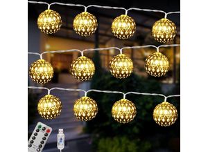 9377049988561 - Beijiyi - Marokkanische LED-Lichterkette 45 m 30 LEDs usb 8 Beleuchtungsmodi mit Fernbedienung goldene Kugel marokkanisch-orientalischer Stil