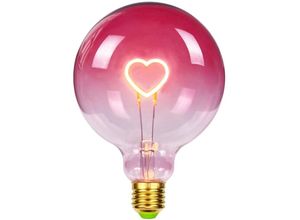 9377049990380 - Beijiyi - LED-Glühbirne große Globe-Edison-Glühbirne G125 rosa Farbe Herz-Filament 2 w dimmbar spezielle dekorative Glühbirne 220–240 v E27