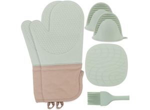 9377049997228 - Beijiyi - Hitzebeständige Silikon-Ofenhandschuhe – Set mit 6 Silikon-Küchenhandschuhen hitzebeständig zum Grillen (Mintgrün)