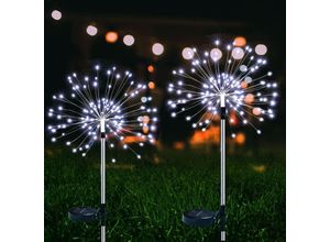 9377049999246 - Solarleuchten für den Außenbereich 2 Stück 150 LEDs Solar-Feuerwerkslichter 2 Solarmodi für Außenterrasse Rasen Weihnachtsdekoration (weiß)