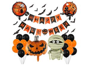 9396839105599 - Toolive - Halloween-Dekoration 20-teiliges Halloween-Deko-Set mit Luftballons gruseligem Stoff 3D-Fledermaus Banner Foto-Requisiten für Partys