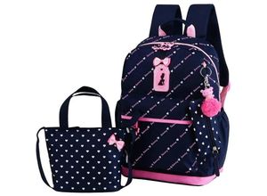 9399754089210 - 3 Stück Herz-Druck-Rucksacksets mit Schleife Grundschultasche Reise-Tagesrucksack Umhängetasche für Mädchen