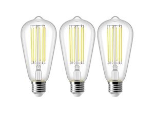 9409960740970 - 8W E27 ST64 LED-Glühbirne Vintage-Edison-Glühlampe 80W-Äquivalent Kaltweiß 6500K 800LM Retro-Dekolampe nicht dimmbar 3er-Pack