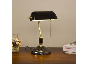 9411682602276 - Banker-Schreibtischlampe aus Glas traditionell europäisch klassisch Bronze-Finish Vintage-Sockel Banker-Tischlampe aus Glas mit Kettenschalter