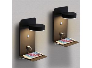 9411682602641 - Promotion 2er-Pack LED-Wandleuchte für den Innenbereich mit USB-Anschluss 12 W dreifarbig dimmbar moderne Wandleuchte mit Schalter