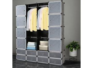 9412302633533 - H180cm Kleiderschrank DIY Garderobenschrank für Schlafzimmer Miete Zimmer Wäschezimmer DIY Regalsystem aus Kunststoff - 16+8 Gitter (Schwarz