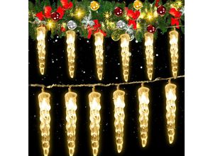 9412302771976 - Tolletour - 40 led Eiszapfen Lichterkette Außen Innen 8 Modi IP44 Party Garten Lichtervorhang Fenster Weihnachten Eisregen Beleuchtung Deko Warmweiß