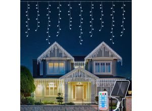 9412302786970 - Hengda - 10M Solar led Eisregen Lichterkette Außen Innen Kaltweiß Lichtervorhang 400 LEDs Eiszapfen Weihnachtsbeleuchtung 8 ModiWeihnachtsdeko Party