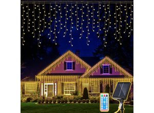 9412302786987 - Hengda - 15M Solar led Eisregen Lichterkette Außen Innen Warmweiß Lichtervorhang 600 LEDs Eiszapfen Weihnachtsbeleuchtung 8 Modi Weihnachtsdeko Party