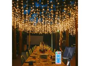 9412302787373 - 10M Solar led Eisregen Lichterkette Außen Innen Warmweiß Lichtervorhang 400 LEDs Eiszapfen Weihnachtsbeleuchtung 8 Modi Weihnachtsdeko Party Garten