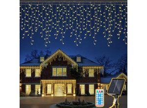 9412302787397 - 15M Solar led Eisregen Lichterkette Außen Innen Warmweiß Lichtervorhang 600 LEDs Eiszapfen Weihnachtsbeleuchtung 8 Modi Weihnachtsdeko Party Garten