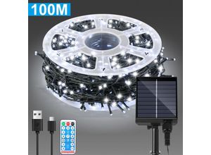 9412302787502 - 100M 100 led Solar Lichterkette IP44 8 Modi Innen Außen WeihnachtenParty Garten Hochzeit Wasserdicht Beleuchtung Deko Kaltweiß - Tolletour