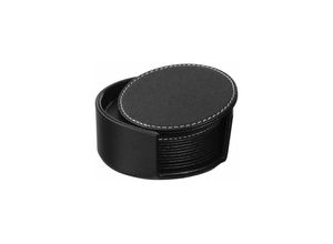 9420541031362 - Eting - Coasters Set of 6 pu Leather Coasters Cup Mat Table Set for Drinks with Holder Protect Your Furniture from Stains (Black)