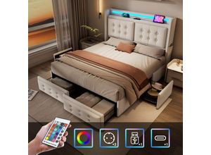 9421280147062 - Polsterbett 180x200 Doppelbett mit LED-Kopfteil und USB-C-Ladefunktion und 4 Schubladen Stauraumbetten mit Holzlattenrost und Metallgestell 9421280147062 - Polsterbett 180x200 Doppelbett mit LED-Kopfteil und USB-C-Ladefunktion und 4 Schubladen Stauraumbetten mit Holzlattenrost und Metallgestell