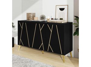 9431280150900 - Okwish - Sideboard im modernen Stil Unique Line 3 Türen ohne Griff für Esszimmer Wohnzimmer Küche Buffetschrank (Schwarz)