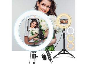 9441000370426 - Vingo - Ringlicht 10 Zoll Ringlicht mit Stativ höhenverstellbar 3 Farbe Dimmbare Selfie Ringleuchte mit Fernbedienung für YouTube TikTok Make-up