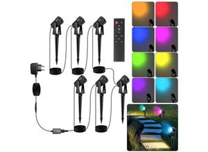 9441000424594 - Swanew - 6tlg led Gartenstrahler mit Erdspieß Außenstrahler Gartenbeleuchtung mit Stecker Wasserdicht IP65 rgb - rgb