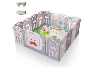 9441002103084 - Laufstall für Babys Laufgitter 14 Paneele 150x150x60cm Faltbar Grau und Weiß mit Tür und Spielzeugboard - Grau Weiß - Swanew